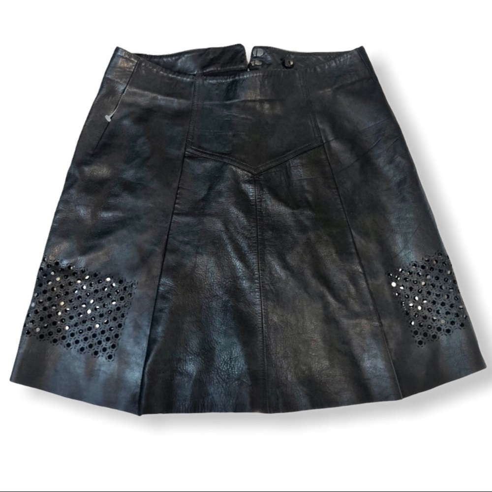 ALEXANDER WANG Eyelet Pattern Zipper Front Leather Mini Skirt